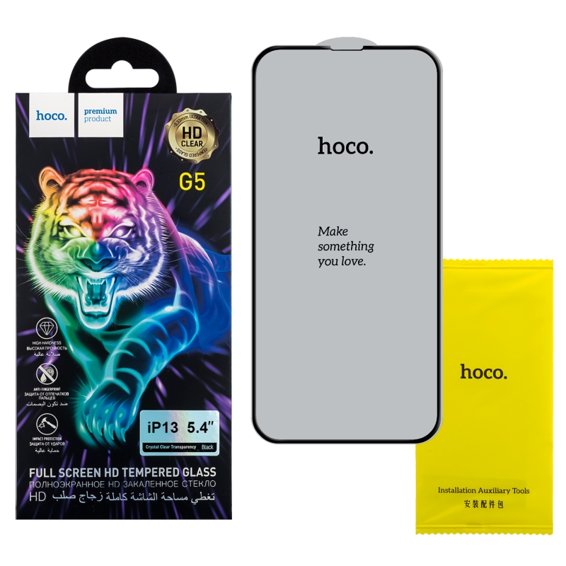 Защитное стекло IPH 13 Mini 5.4 (2021) Full Screen G5 black HOCO тонкая рамка