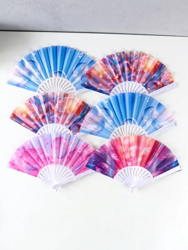 Веер пластик, текстиль "Пузырьки" МИКС 23 см