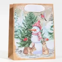 Пакет подарочный новогодний крафтовый &laquo;Заснеженный лес&raquo;, S 12 х 15 х 5.5 см
