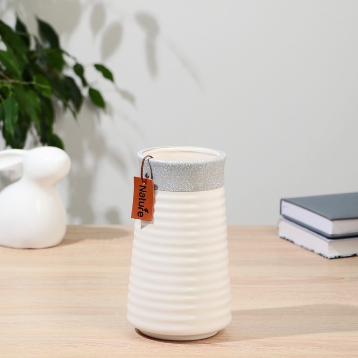 Керамическая ваза для цветов, сухоцветов &laquo;Лиам&raquo; натура, настольная, d-8.5&times;10 см, h-18 см, бело-серый