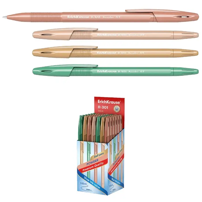 Ручка шариковая ErichKrause R-301 Powder Stick, узел 0.7 мм, цвет чернил синий, корпус пастель МИКС