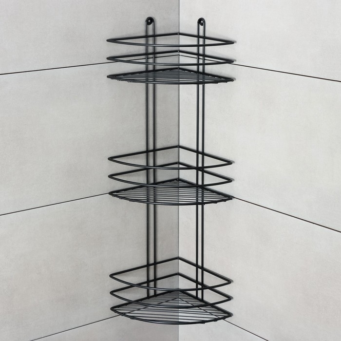 Полка для ванной угловая 3-х ярусная, 20&times;20&times;66 см, цвет чёрный