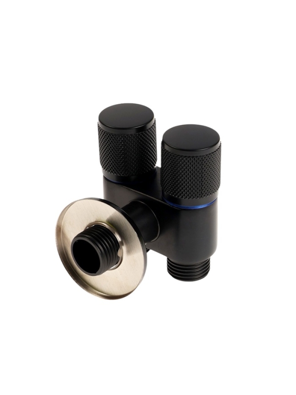 Кран двойной ZEIN engr, 1/2" х 1/2", два вентиля, кран-букса керамика, нерж. сталь, черный