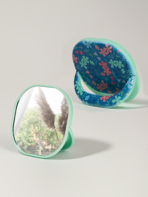 Зеркало карманное &laquo;Узор&raquo;, с подставкой, 8 &times; 8 см, цвет синий