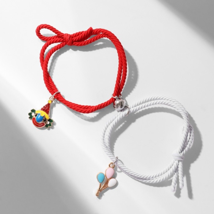Браслеты &laquo;Неразлучники&raquo; ассоль, клоун и шары, цвет бело-красный