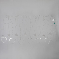 Гирлянда &laquo;Бахрома&raquo; 2.4 &times; 0.9 м с насадками &laquo;Сердце&raquo;, IP20, прозрачная нить, 186 LED, свечение белое, 8 режимов, 220 В