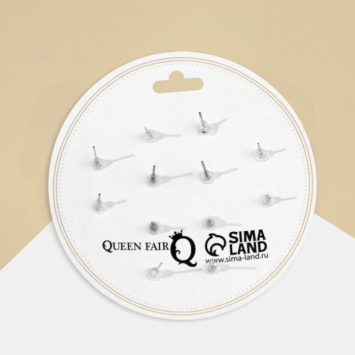 Пусеты 6 пар &laquo;Жемчужные&raquo; планеты, цвет бело-синий в серебре