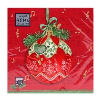 Новогодние салфетки бумажные Home Collection &laquo;Музыкальный шар на красном&raquo;, 3 слоя, 33х33 см, 20 шт