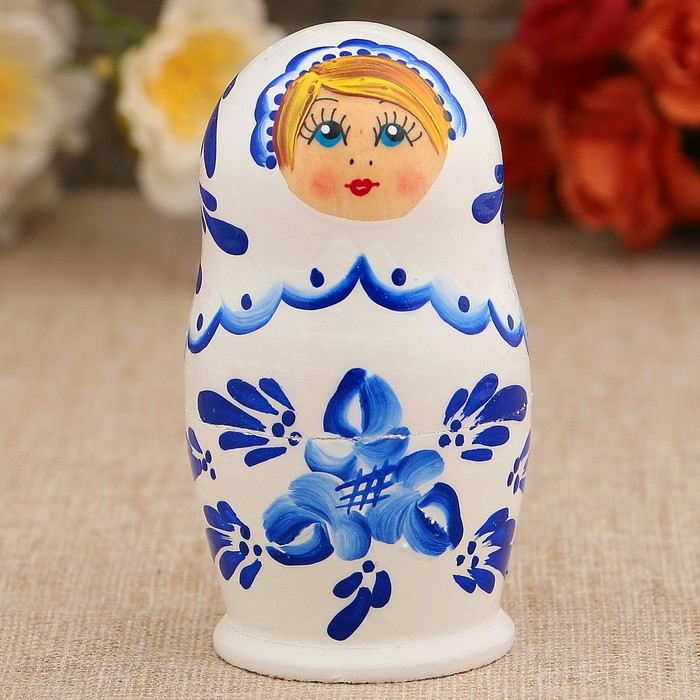 Матрёшка &laquo;Гжель&raquo;, белое платье, 5 кукольная, 10 см