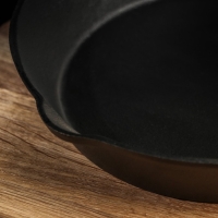 Сковорода чугунная Magma &laquo;Эко&raquo;, 25&times;4,5 см, с 2 сливами и съёмной деревянной ручкой, индукция, цвет чёрный