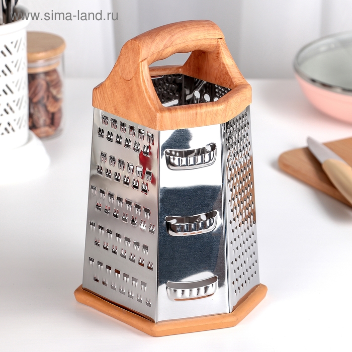 Тёрка шестигранная Доляна &laquo;Деревушка&raquo;, 14,5&times;11&times;23 см, цвет коричневый