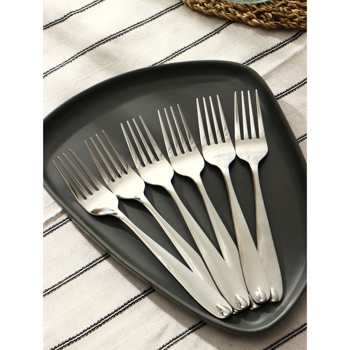 Набор вилок столовых из нержавеющей стали Доляна &laquo;Капля&raquo;, длина 21 см, 6 шт, цвет серебряный