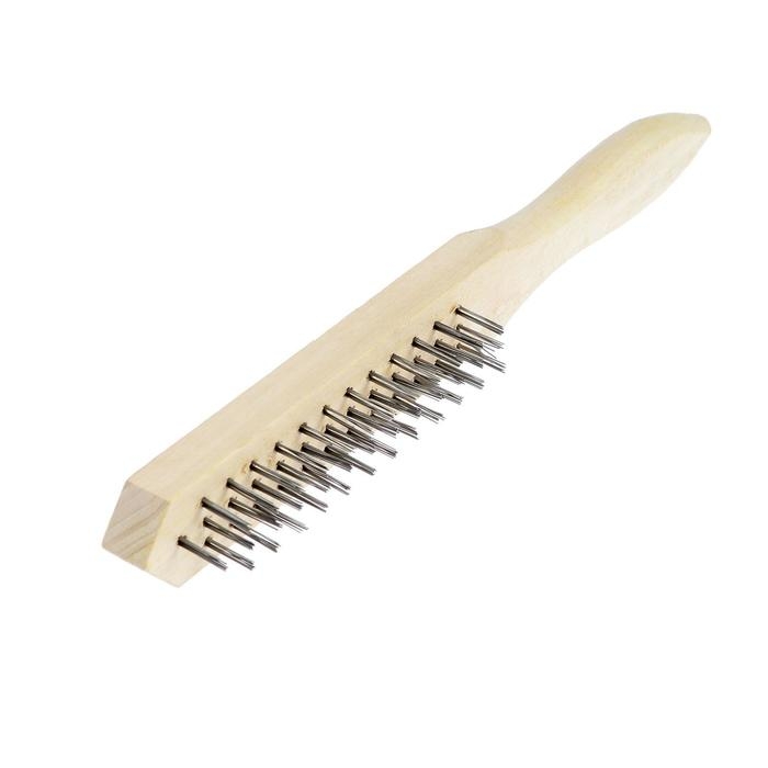 Щетка металлическая ручная ЛОМ, деревянная рукоятка, 3-рядная