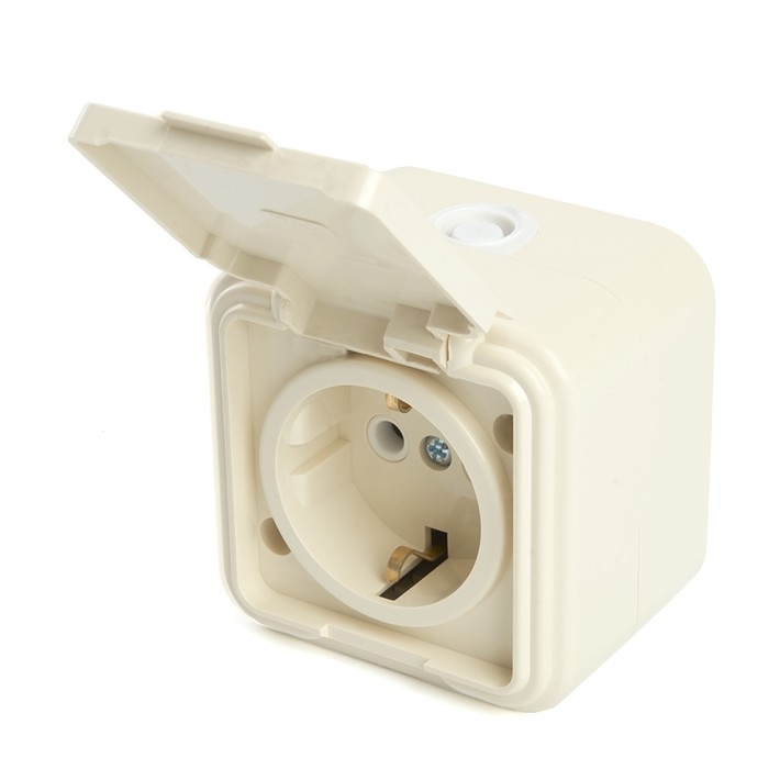 Розетка 1-местная с заземляющим контактом, с крышкой, 250В, 16А, IP44, PST16-21-44 (RA 16-21 1022741