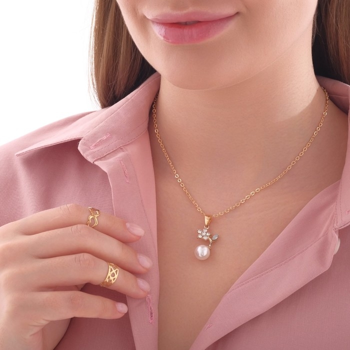 Набор &laquo;Выбражулька&raquo; 3 предмета: кулон 40 см, 2 кольца, цветок, цвет белый в золоте