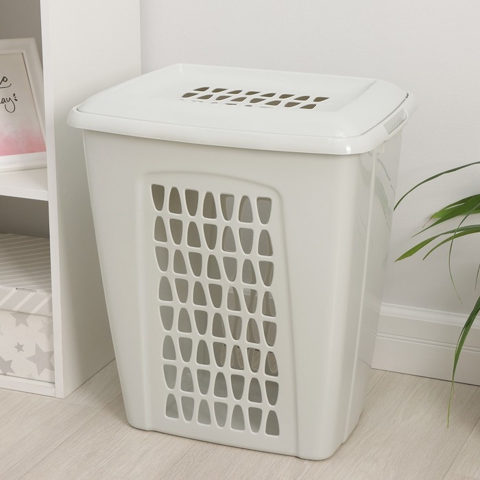 Корзина бельевая с крышкой &laquo;Молетта&raquo;, 60 л, 47,9&times;36,9&times;55 см, цвет светло-серый