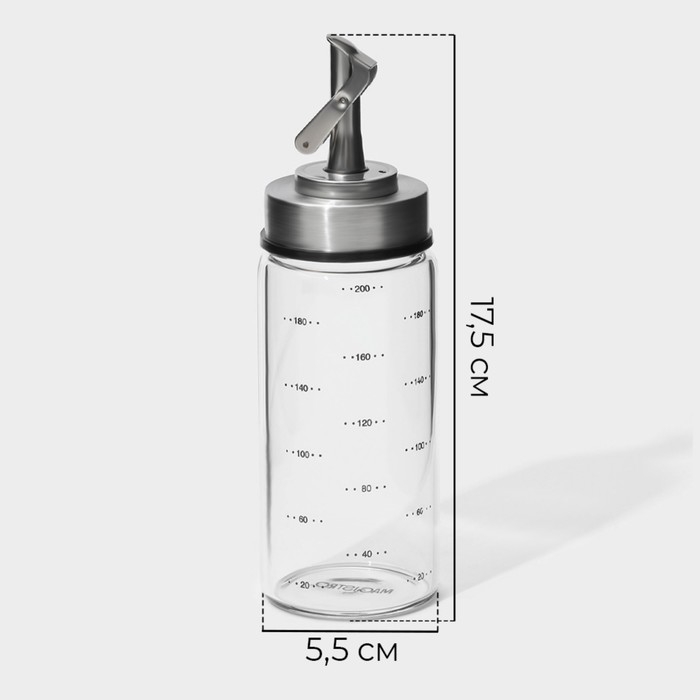 Бутылка стеклянная для соусов и масла с мерной шкалой Magistro &laquo;Мист&raquo;, 200 мл, 5,5&times;17,5 см