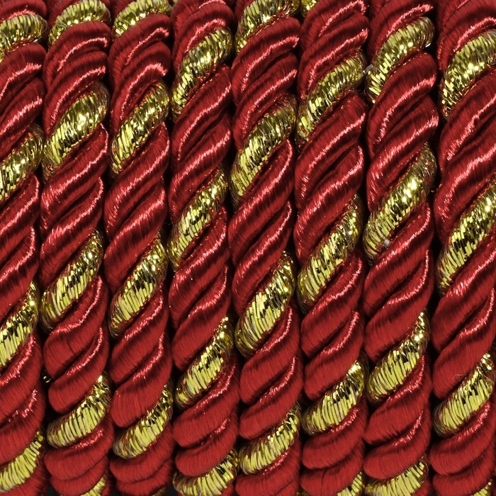 Шнур витой, d = 5 мм, 9 &plusmn; 1 м, цвет бордовый
