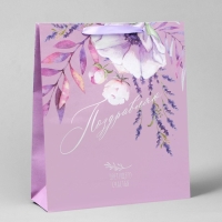 Пакет подарочный крафтовый вертикальный, упаковка, &laquo;Поздравляю&raquo;, M 26 х 30 х 9 см