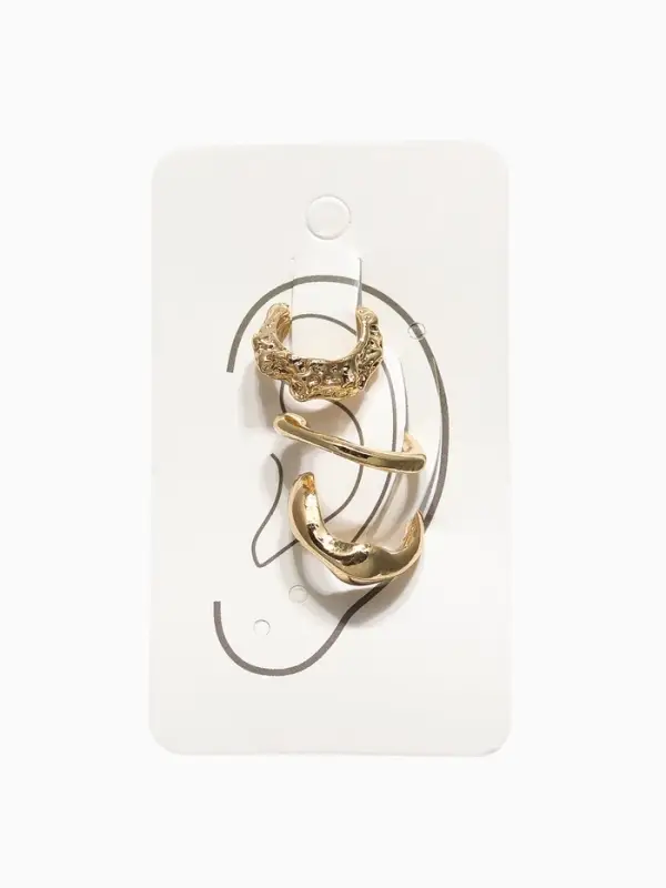 Серьги "Каффы" набор 3 шт., мятый, цвет золото