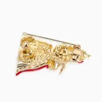 Брошь "Кошка Царица", цвет красно-белый в золоте