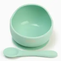 Тарелка детская на присоске и ложка, бирюзовый, Mum&Baby