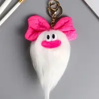 Пушистик на кольце "Чучундра с бантиком" белая 18х10х5 см