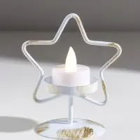 Подсвечник металл на 1 свечу "Звезда" белый с патиной d=5 см 9,4х7х11,7 см