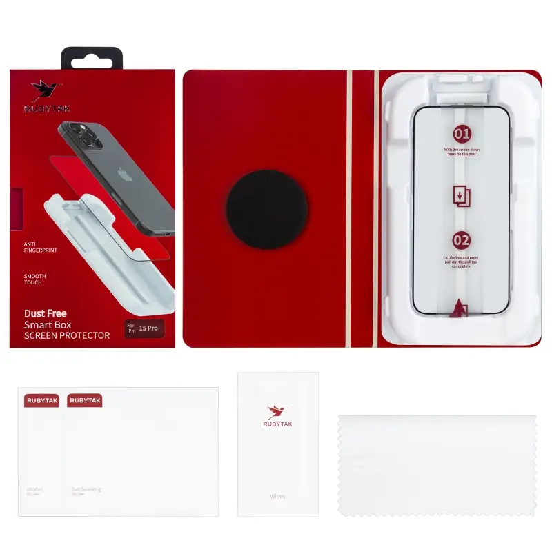 Защитное стекло RUBYTAK iPh 15 Pro Silk Printing с аппликатором