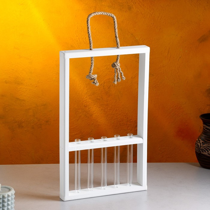 Кашпо деревянное 26&times;5&times;40 см с 5 колбами 15 см "Рамка Экстра Слим", белый Дарим Красиво