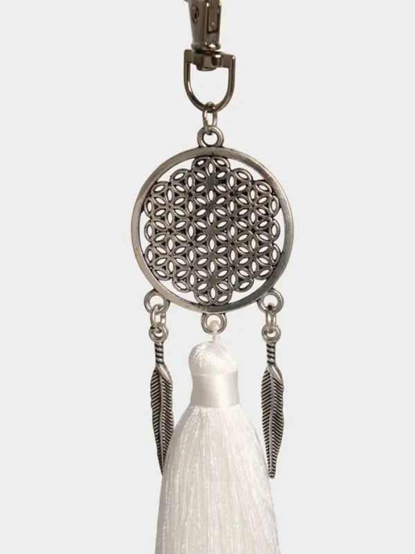 Брелок-кисточка "Ловец снов" 17 см, цв. белый, серебристый