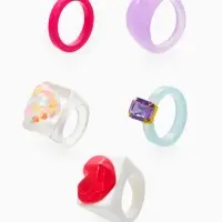 Набор колец 5 шт "Стиль лёгкий" сердечки, размер МИКС (17-19), цветные