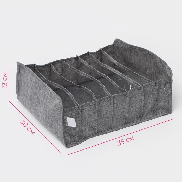 Органайзер для хранения белья Доляна, 7 ячеек, 35&times;30&times;13 см, цвет серый