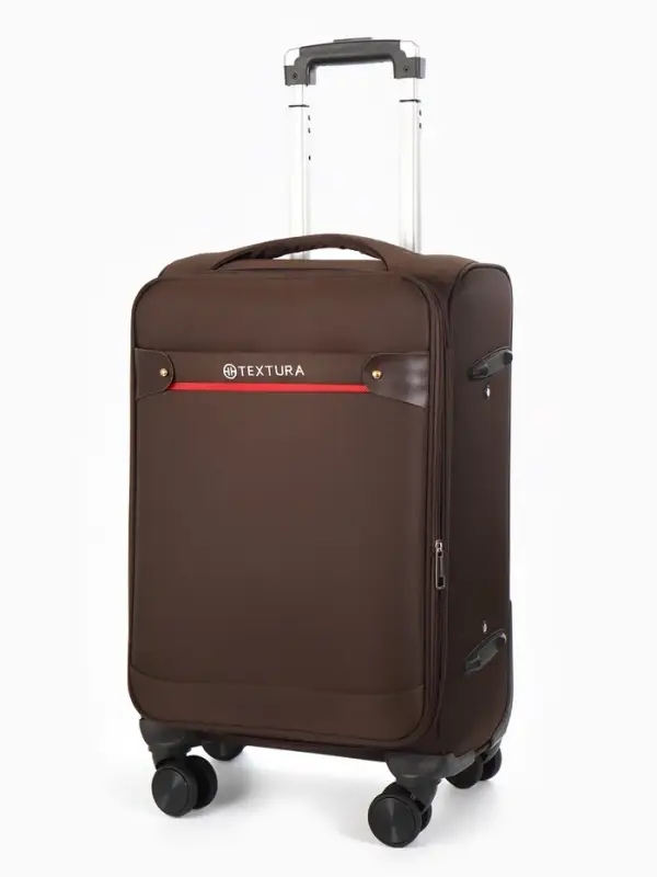 Чемодан 20",Текст,36*25*58,отд на молнии,1 нар/карм, увелич,код замок,4 колеса, коричневый   1094084