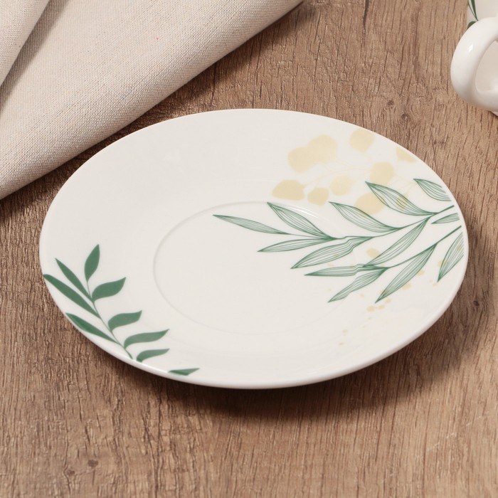 Чайная пара керамическая &laquo;Листья&raquo;, 200 мл, цвет белый