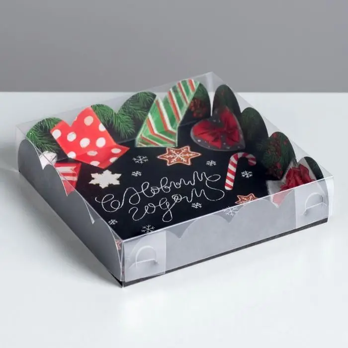 Коробка для кондитерских изделий с пластиковой крышкой &laquo;С Новым годом&raquo;, 13 х 13 х 3 см
