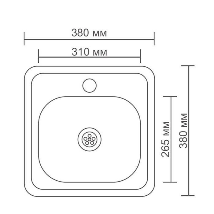 Мойка кухонная Accoona AB3838, врезная, толщина 0.6 мм, 380х380х165 мм, глянец