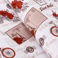 Бумага упаковочная крафт белый "Париж, с Любовью!", красный, 0.72&times;10&plusmn;5% м, 60 г