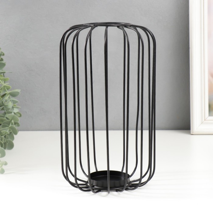 Подсвечник металл на 1 свечу "Лофт. Прутья" чёрный 24х13,5х13,5 см