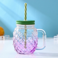 Банка стеклянная с крышкой и трубочкой Доляна &laquo;Ананас&raquo;, 500 мл, 12,5&times;9,5&times;13 см, цвет МИКС