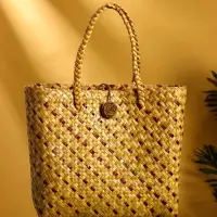 Сумка плетёная из пандана и водного гиацинта 38х14х40 см