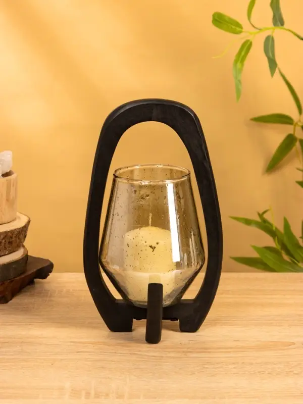 Подсвечник "Аура" 13х15х26 см, стекло, дерево