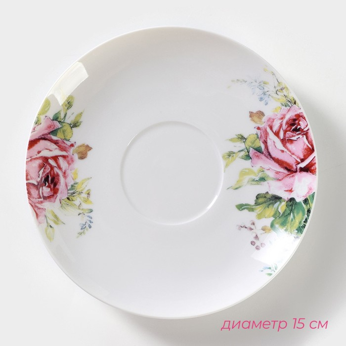 Чайная пара фарфоровая Доляна &laquo;Зайка&raquo;, 2 предмета: чашка 250 мл, блюдце d=15 см, цвет белый