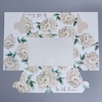 Коробка для капкейков, кондитерская упаковка с окном, 6 ячеек, &laquo;Белые пионы&raquo;, 25 х 17 х 10 см