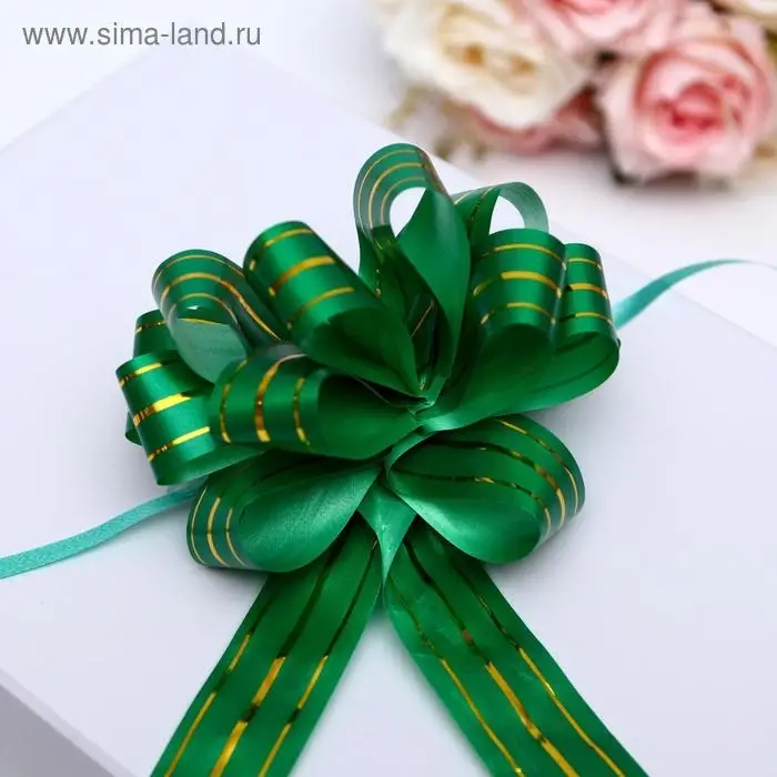 Бант - шар №3 &laquo;Золотые полосы&raquo;, зелёный