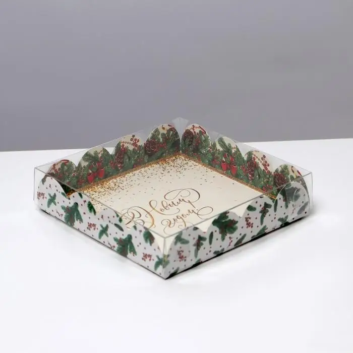 Коробка для кондитерских изделий с пластиковой крышкой &laquo;Новый год&raquo;, 13 х 13 х 3 см