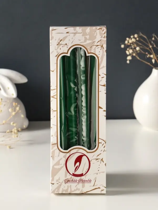 Набор свечей античных, 2,3х 24,5 см, 5 ч, 55 г, 4 штуки, тёмно-зелёный