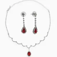 Набор 2 предмета: серьги, колье &laquo;Вечерний шик. Капля&raquo;, бело-красный в серебре