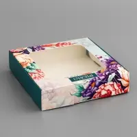 Коробка подарочная сборная с окном, упаковка, &laquo;Цветочки&raquo;, 13&times;13&times;3 см