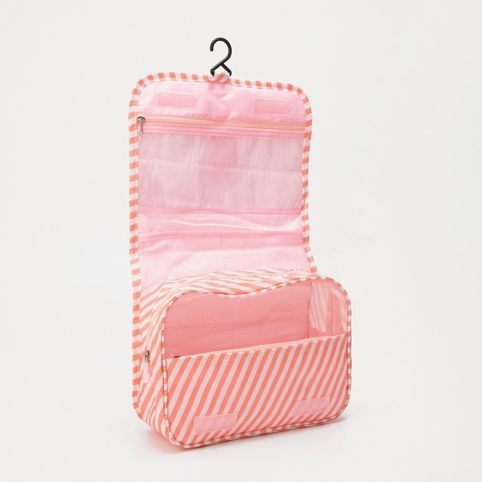 Косметичка-несессер на липучках, с ручкой, с крючком, с ручкой, цвет розовый